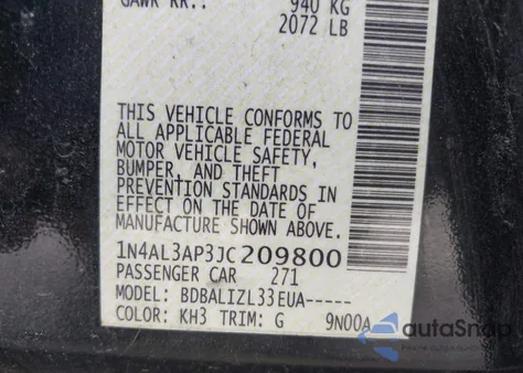 2018 Nissan Altima 2.5 Sv из США, поврежденный, VIN 1N4AL3AP3JC209800